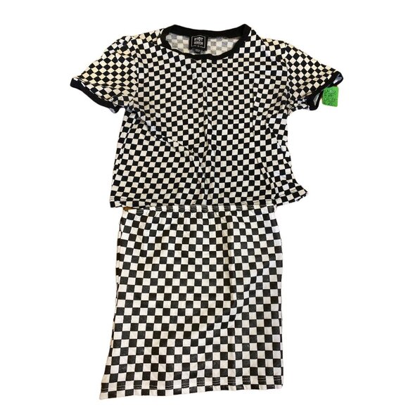 Riot Queen Checkered Black & White XS Top & Skirt 2-Piece Set Cotton Blend - Picture 1 of 6
